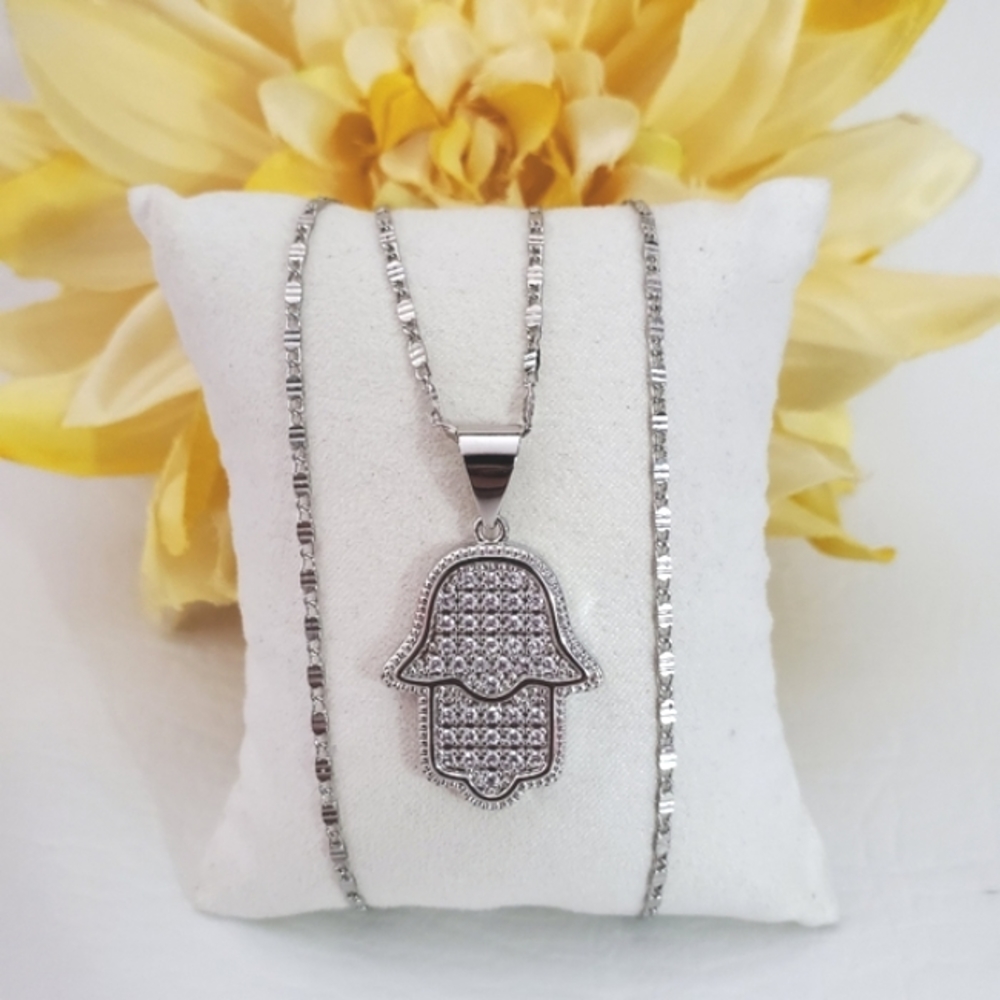 Silver Plated Hamsa Hand Necklace